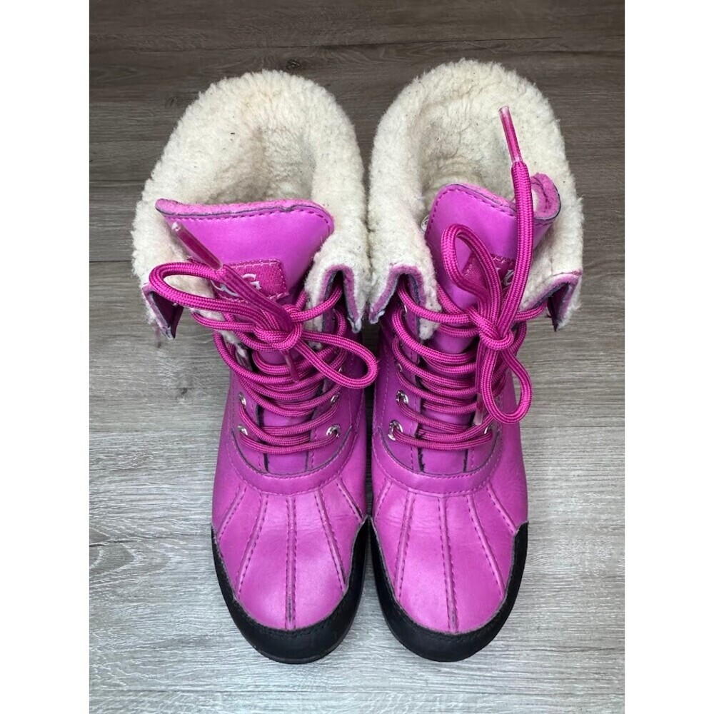 Fuchsia Pink Waterproof Snow Boots Shearling Lined Lace Up Winter Kids Size 4